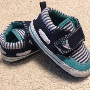 Navy and teal boat shoes